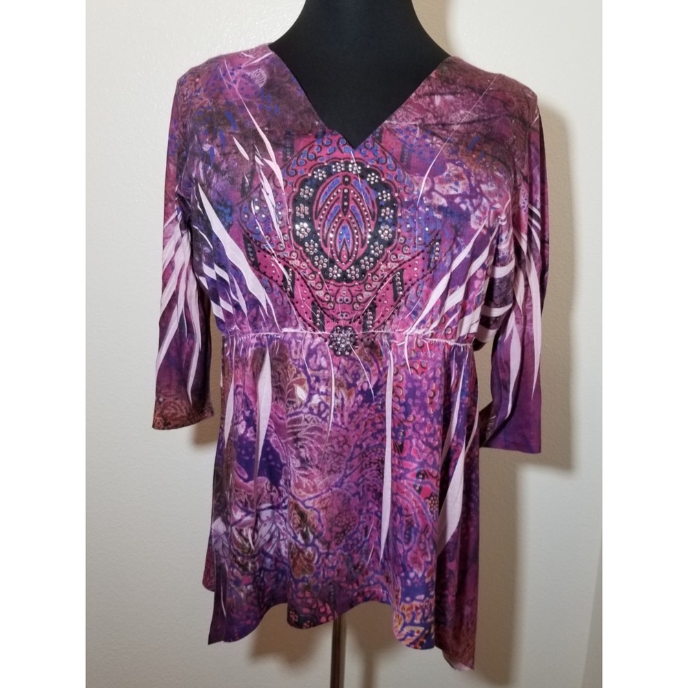 Lane Bryant  Womens 18/20W 3/4 Sleeve Blouse Sequin Jewels Boho Y2K Hippie Gypsy